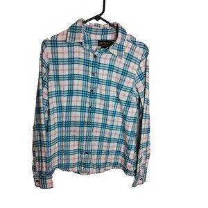 Lincoln Outfitters Womens L Button Down Plaid Flannel Shirt  Blue Pink western